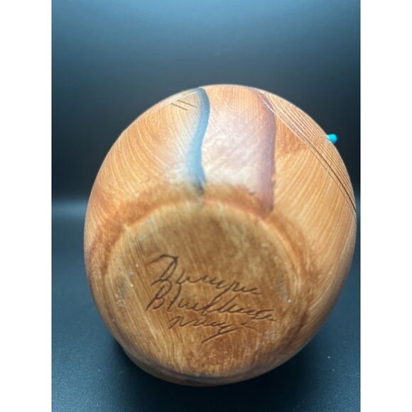 Navajo Handcrafted Etched Vase By Dwayne Blackfoot 6"  Southwestern Turquoise - Picture 6 of 6